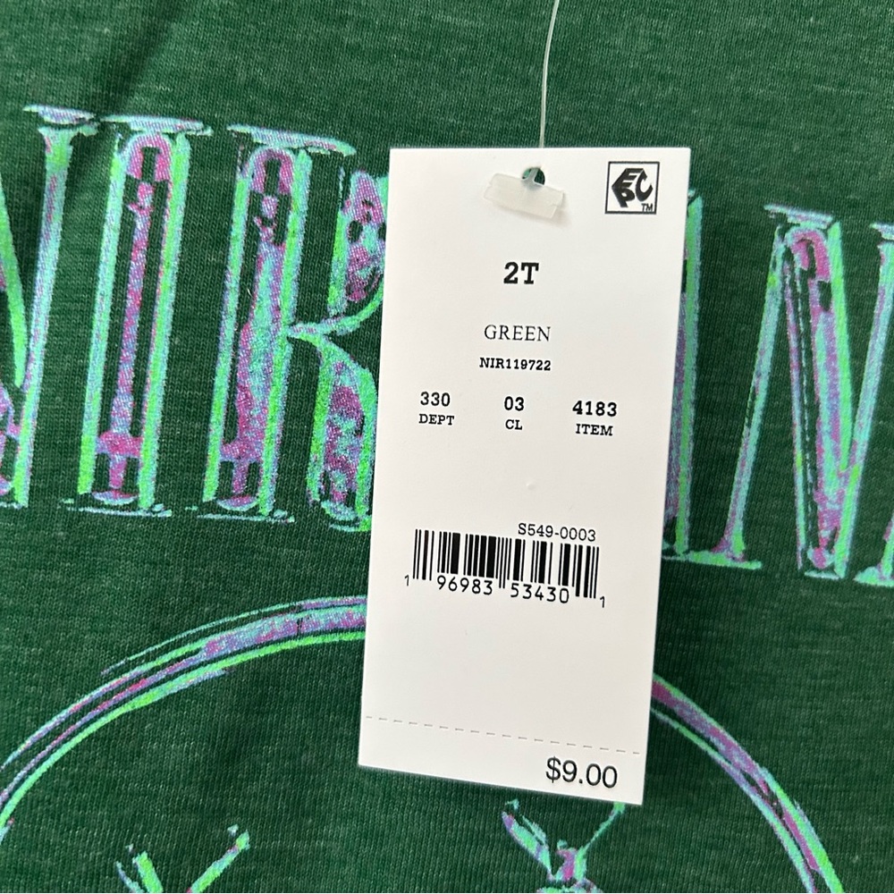 Nirvana Toddler 2T Green Smiley Face Band Tee NWT - Picture 3 of 7